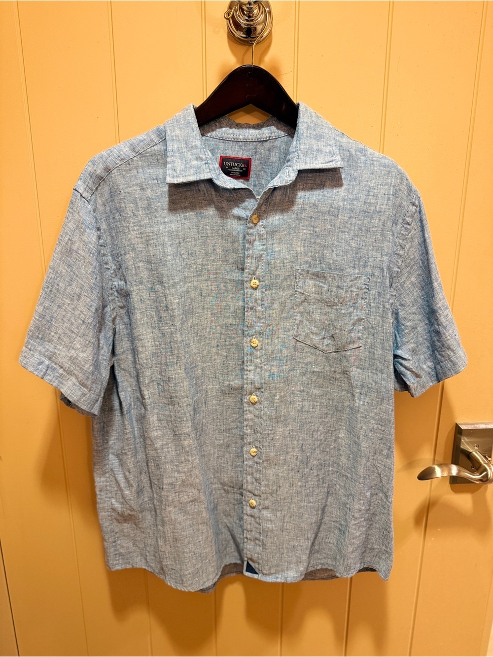 UNTUCKit Large Blue 100% Linen Short Sleeve Button Down Shirt Beach Resort - Picture 2 of 7